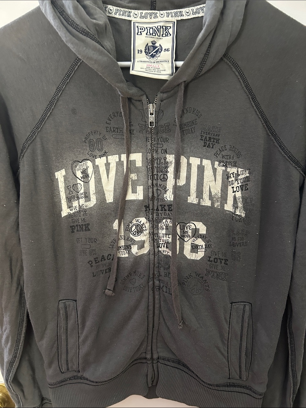 PINK Victoria's Secret Black Zip-Up Hoodie with LOVE PINK Graphic